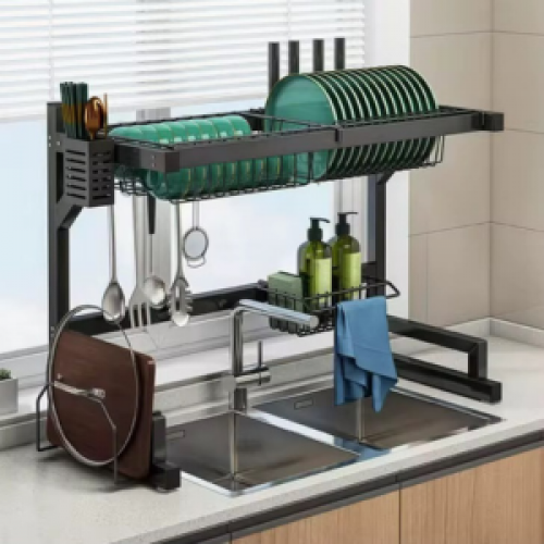 🍽️ Escurridor de Platos de 85 cm en Acero Inoxidable – Color Negro